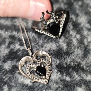 Disney Enchanted Maleficient Sterling Silver Black Onyx Heart Pendant